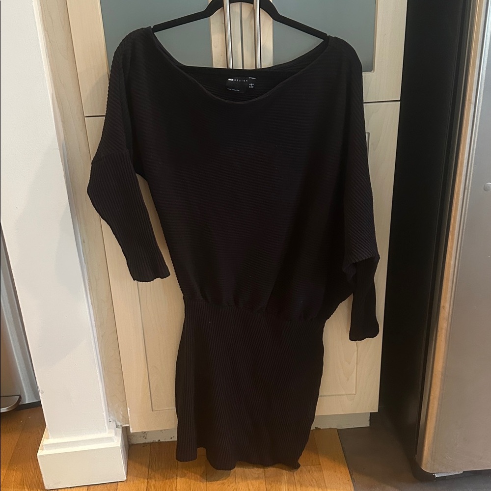 Black Ribbed Knit Long Sleeve Dress